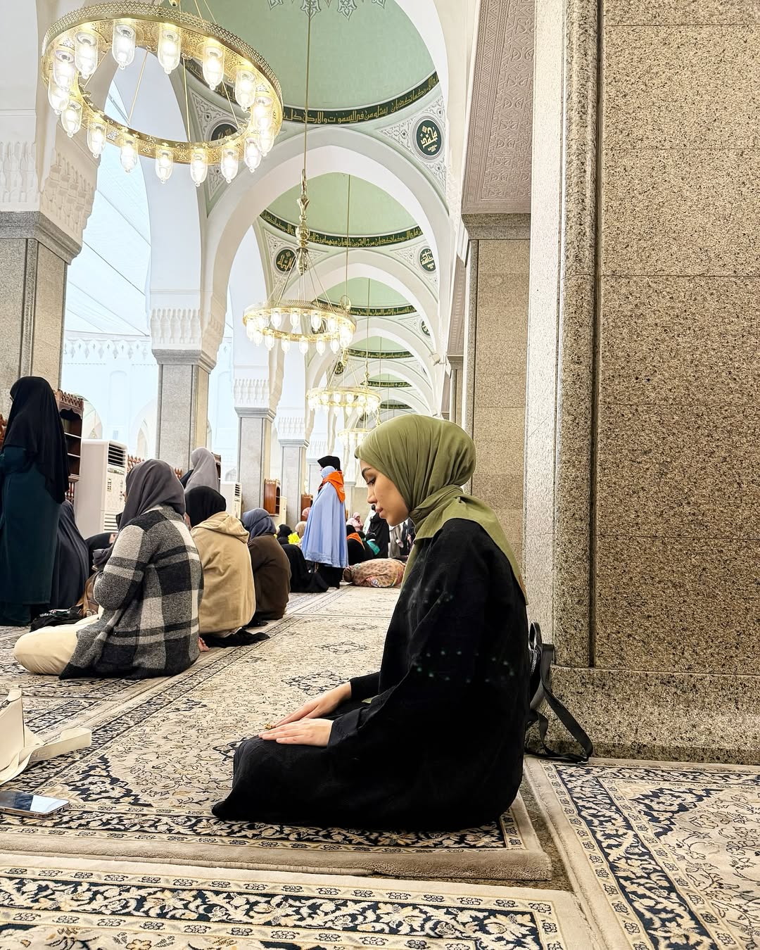Worshippers leaving the mosque in the evening