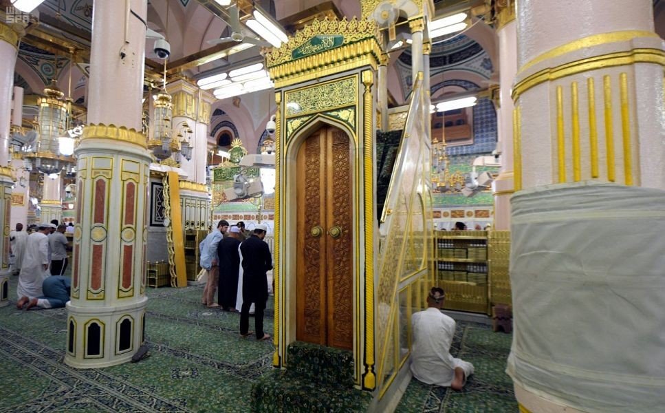 Quiet interior view evoking the serenity of Al-Masjid an-Nabawi