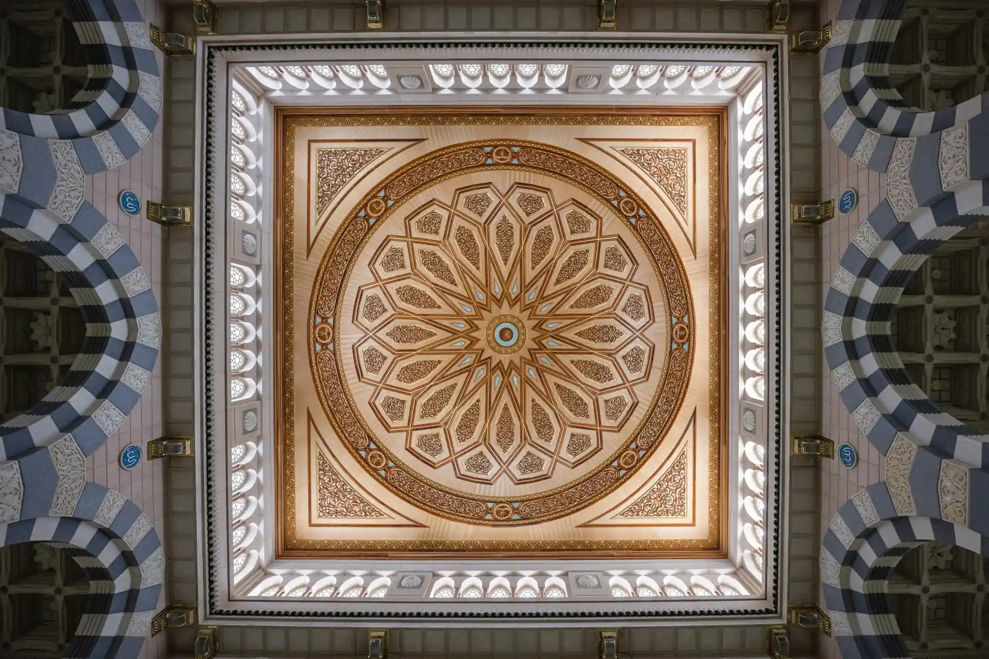 Shaded plaza under canopies